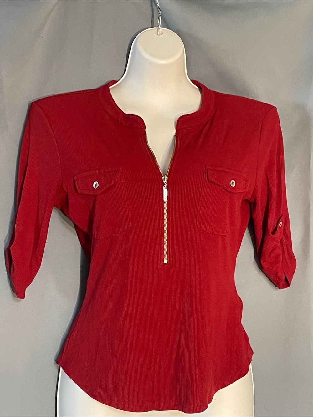 Guess Red Half-Zip Long Sleeve Top